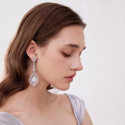 Crystal Teardrop Dangle Earrings - S925 Sterling Silver Posts Rhinestone Drop Earrings for Women Wedding Bridal Brides Bridesmaids Party Prom Pageant Fashion Costume Jewelry - style: clear teardrop dangle earring silver