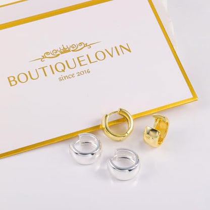 Chunky Hoop Earrings for Women Small Huggie Hoops Earrings Fashion Jewelry | 14k Gold Plated Hypoallergenic Thick Gold Silver Hoop Earrings Trendy Jewelry Gift Box, Daily Wear - color: Silver