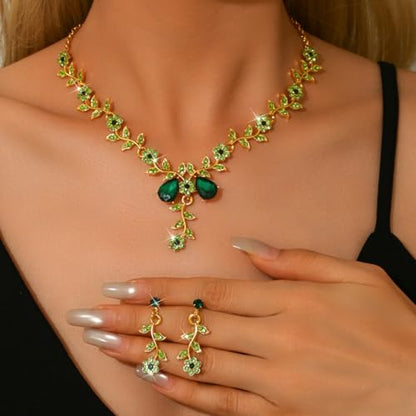 CSIYANJRY99 Silver Prom Jewelry Set Gold Wedding Jewelry Sets for Brides Necklace and Earring Bracelet Rhinestone Prom Party Costume Accessorie - color: Green