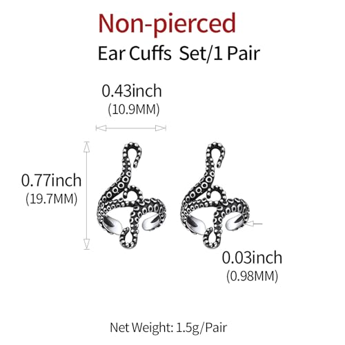 ChicSilver 925 Sterling Silver Ear Cuffs Non-Piercing Cartilage Earrings: Various Styles, Conch Cuffs (with Gift Box) - style: E: Octopus Tentacle