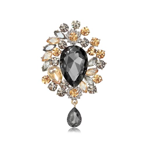 Sparkling Crystal Brooch Pin Vintage Rhinestone Bridal Brooch Lapel Pin Large Crystal Gemstone Flower Brooch Clothing Hat Bag Suit Dress Clothing Jewelry for Women - color: Black