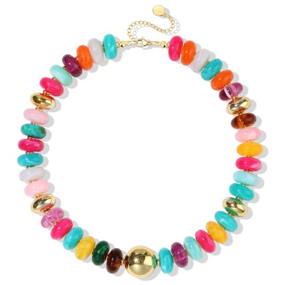 FIRAZIO Colorful Chunky Beaded Necklaces for Women | Trendy Statement Necklace Choker Necklace Boho Summer Beach Vacation Jewelry Gift - color: Colorful Beaded - 3