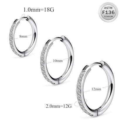 ASTM F136 Titanium Hoop Earrings for Women Small Huggie Hoop Earrings Hypoallergenic Helix Conch Cartilage Hoops Cubic Zirconia Cuff Earring Piercing Jewelry For Women Sensitive Ears 20G 18G - size: 18G - Inner Dia.:8mm