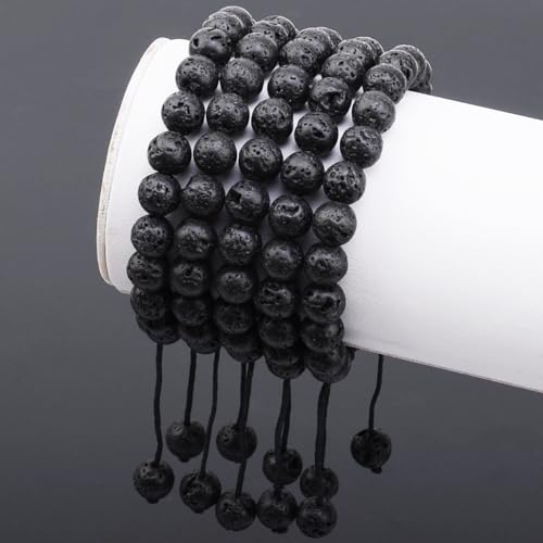 MASSIVE BEADS Natural Healing Power Gemstone Crystal Beads Unisex Adjustable Macrame Bracelets - color: Black Lave, size: 6mm