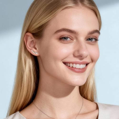 Moissanite Crawler Stud Earrings for Women, 14K Gold Plated Imitation Diamond 2.4 Carats Earrings Jewelry Valentine Anniversary Day Birthday Gifts for Her - color: Silver