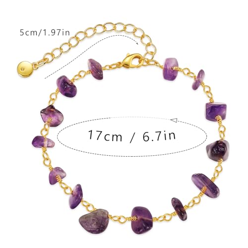 Dainty Gold Bracelets for Women, 18 Gold Plated Adjustable Evil Eye/Butterfly/Beaded/Pearl/Heart/Turquoise Handmade Bracelet for Women - style: Amethyst