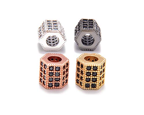 AD Beads Zircon Pave Rhinestones Hexagon Big Hole Bracelet Connector Spacer Beads 10pcs Mixed Color Hexagon 7x8mm - color: 10pcs Mixed Color Hexagon (7x8mm)