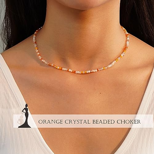 JSJOY Tiny Crystal Beaded Choker Necklaces for Women Colorful Beaded Necklace Dainty Choker Necklaces Simple Boho Jewelry Gifts for Teens Handmade Shining Bead Necklaces Gifts - color: White