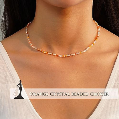 JSJOY Tiny Crystal Beaded Choker Necklaces for Women Colorful Beaded Necklace Dainty Choker Necklaces Simple Boho Jewelry Gifts for Teens Handmade Shining Bead Necklaces Gifts - color: Purple