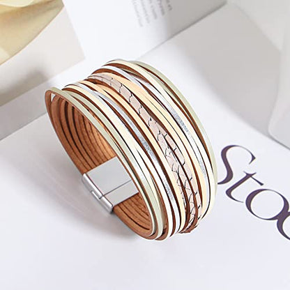 hotoo Leather Wrap Bracelet for Women - color: White Leather Bracelets