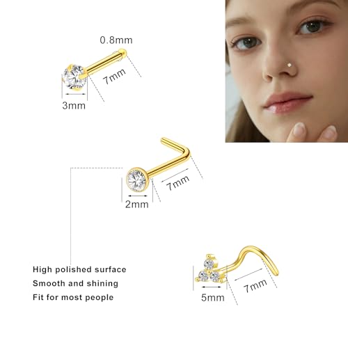 23-40 Pcs Gold Nose Rings & Studs - 18G & 20G Nose Piercing Jewelry - L Shape, Hoop & Screw Body Jewelry for Women & Men - color: Gold-G-24pcs