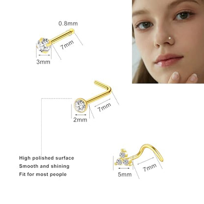 23-40 Pcs Gold Nose Rings & Studs - 18G & 20G Nose Piercing Jewelry - L Shape, Hoop & Screw Body Jewelry for Women & Men - color: Gold-G-24pcs