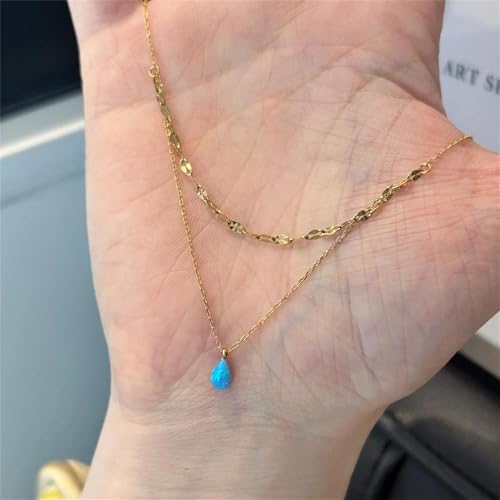 925 Sterling Silver Necklace for Women Trendy, Charming Layered Necklace with Cubic Zirconia Pendant for Her Womens Dainty Diamond Choker Necklaces Holiday Jewelry Gifts for Mom Wife Daughter Lover - color: Opal Necklace-Blue02