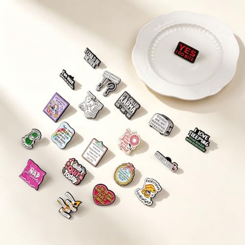 2/4/5/20pcs Funny Enamel Pins Bulk - Aesthetic Hard Enamel Lapel Pins Set, Art Brooches for Backpacks, Jackets, Hats, Bags, Lanyards, Cute Animal Pins for Adults, Kids, Women, Men - style: 20pcs Quote