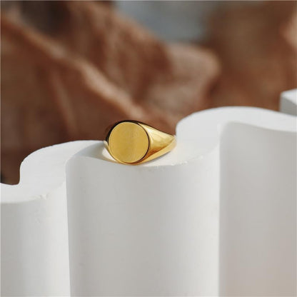 MYNENEY Stainless Steel Round Statement Pinky Signet Rings for Men Women - color: Custom-Gold
