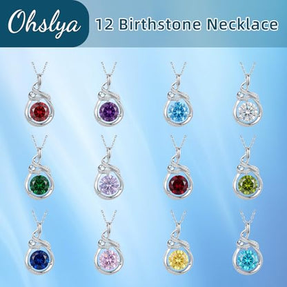 Teardrop Birthstone Necklace for Women 14K Gold/White Gold Elegant Ribbon Pendent Anniversary Love Birthday Gifts for Mom Women, 18"+2" Inches - color: White Gold-10-Oct Birthstone