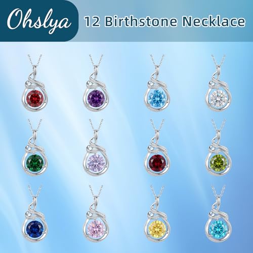 Teardrop Birthstone Necklace for Women 14K Gold/White Gold Elegant Ribbon Pendent Anniversary Love Birthday Gifts for Mom Women, 18"+2" Inches - color: White Gold-12-Dece Birthstone