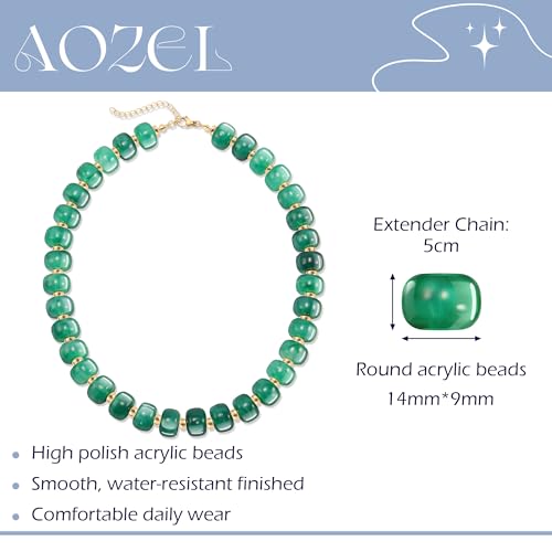 AOZEL Chunky Resin Beaded Necklace for Women Colorful Bead | Summer Beach, Waterproof, Fade Resistant, Adjustable Length, Boho Statement, for Daily Wear & Gifting - color: Dark Green