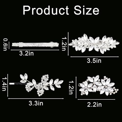 4Pcs Rhinestone Bridal Hair Clip, Crystal and Pearl Wedding Hair Clips, Sparkling Party Accessories Elegant Barrette for Bridemaids Flower Girl