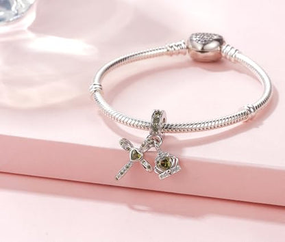 Silver Cross Birthstones Charm Fit for Pandora Charms Bracelet Crown Dangle Charms Beads Birthday Jewelry Gifts for Women - style: August
