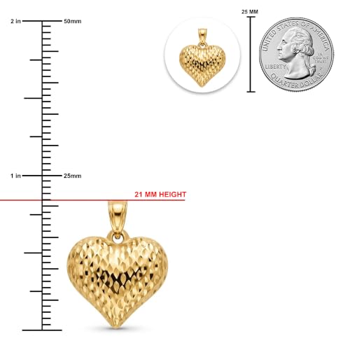 Gold Puffed Heart Charm - 14/10 Karat Gold - High Polish Diamond-Cut Pendant - 3D Jewelry - Great for Gifts - size: Medium