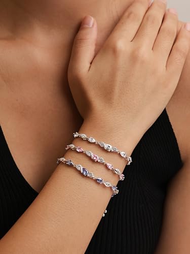 FANCIME Birthstone Teardrop Tennis Bracelet for Women, Sterling Silver 9x7mm main Gemstone Bolo Adjustable Chain Bracelet Fine Jewelry Birthday Gifts for Women Mom Wife Her - color: 10-Pink Tourmaline
