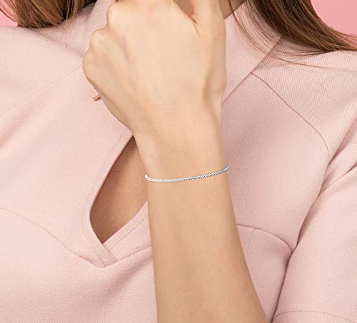 Savlano 925 Sterling Silver Solid Italian Round Diamond Cut Snake Chain Bracelet/Anklet For Women & Men - Made in Italy Comes Gift Box - style: 1mm