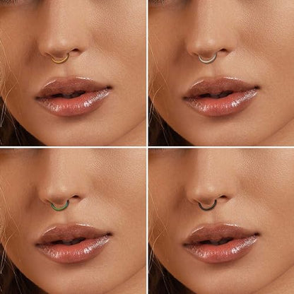 Jstyle 5Pcs 316L Surgical Steel Septum Rings Nose Rings Hoop 16G 18G 20G Hinged Clicker Hoop Nose Rings for Women Men Cartilage Hoop Earring Lip Helix Rook Tragus Conch Septum Nose Piercing Jewelry - style: 16G 10MM