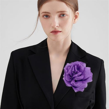 Flash Camellia Flower Brooch Pin for Women Men Elegant Texture Fabric Dahlia Rose Floral Brooches Lapel Pins Dainty Wedding Holiday Party Costume Dress Accessories Jewelry - color: Deep Purple
