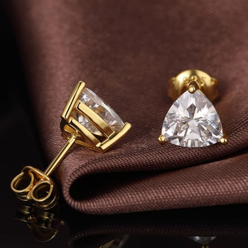 Brilliant Heart-cut/Oval-cut/Trillion-cut/Cushion-cut/Emerald-cut/Marquise-cut Stud, 925 Sterling Silver Cubic Zirconia Stud Earrings for Women Men - style: L-Triangle cut-Yellow