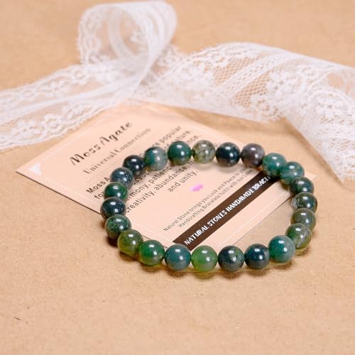 AD Beads Handmade Gemstone Stretch Elastic Bracelet Crystal Healing Reiki Nature's Beauty and Spiritual Essence Unisex (12mm, Moss Agate (Universal Connection)) - color: Moss Agate (Universal Connection), size: 12mm