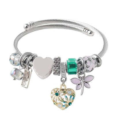 DS Charm Bracelets for girls,exquisite cute cartoon friendship bracelets Silver Stainless Steel Bangle with birthday Gift box, Adjustable girls jewelry Suitable for holiday gifts - style: Silver-Pink Heart 2