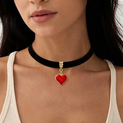 Black Necklaces for Women,Adjustable Layered Collar,Goth Jewelry - color: Red Heart