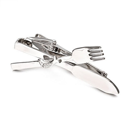 Yoursfs Unique Fork and Knief Tie Clip for Men Gold Silver 316L Stainless Steel Tie Bar Pin Novelty Men's Jewelry - style: Silver Fork and Knife Tie Clips