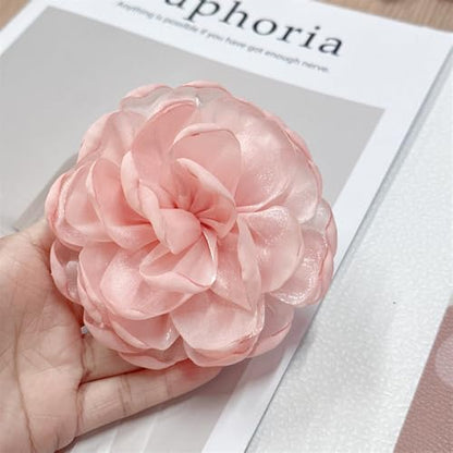 9cm Wedding Fabric Flower Brooch Pin Hair Clip for Women Men Elegant Big Camellia Rose Floral Brooches Lapel Pins Dainty Holiday Party Costume Dress Accessories Jewelry - color: Pink