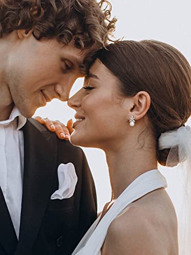 SWEETV Cubic Zirconia Pearl Drop Wedding Earrings for Brides, Ivory Bridal Pearl Earrings for Bridesmaid Jewelry Gift - color: 04.Style 4