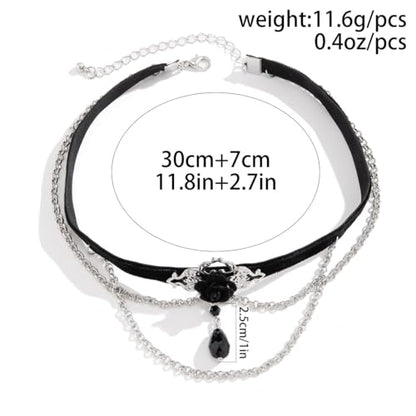 Todenb Gothic Choker Witch Necklace for Women Lace Vampire Collar Necklace Y2K Goth Black Zirconia Pendant Necklaces Halloween Dark Bridal Vampire Witch Party Jewelry Accessories - style: Style-E