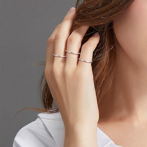 CANDYFANCY 925 Sterling Silver 1.2mm Stacking Midi Thin Rings Thumb Pinky Ring Stack Knuckle Rings for Women Band Ring Size 2.5-8.5 - color: silver-3pcs, size: 2.5