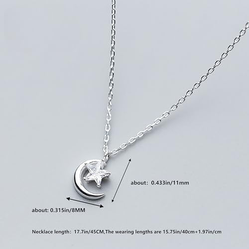 925 Sterling Silver Crescent Moon Necklace for Women | Crescent Choker Necklace 14K Gold Plated Dainty Half Moon Pendant Necklace for Mother Daughter Wedding Jewelry Gift - color: Silver-3