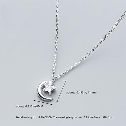 925 Sterling Silver Crescent Moon Necklace for Women | Crescent Choker Necklace 14K Gold Plated Dainty Half Moon Pendant Necklace for Mother Daughter Wedding Jewelry Gift - color: Silver-3