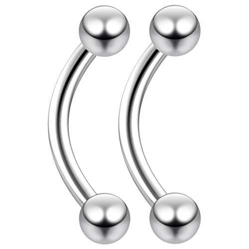 2pc Curved Barbell Daith Rook Conch Labret Helix Lip Ring Tragus Eyebrow Cartilage (choose Color, Gauge, Length) - color: Steel - 8mm (5/16) - 14g