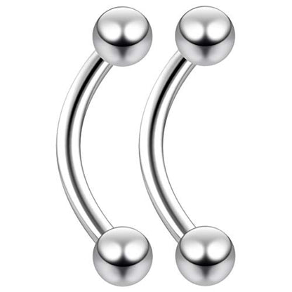 2pc Curved Barbell Daith Rook Conch Labret Helix Lip Ring Tragus Eyebrow Cartilage (choose Color, Gauge, Length) - color: Steel - 8mm (5/16) - 14g
