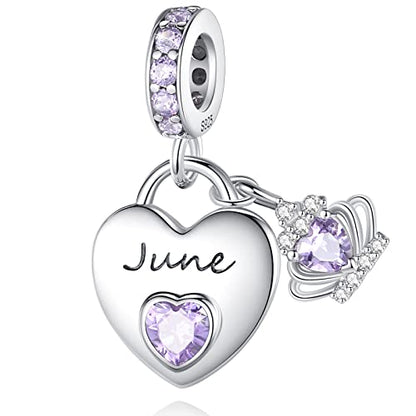Birthstone Charms for Charms Bracelet: 925 Sterling Silver Heart Dangle Charms for Bracelets and Necklaces, Birthday Mother's Day Christmas Gifts For Women. - color: June