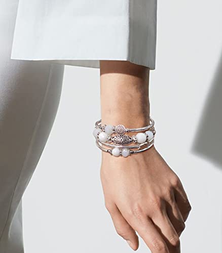 FULU AUTUMN Stackable Beaded Bracelets for Women Boho Wrap Silver Bracelet Layered Fashion Jewelry Gifts for Her - color: Porcelain White