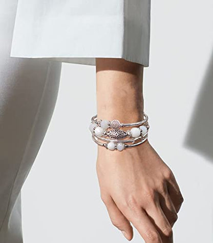 FULU AUTUMN Stackable Beaded Bracelets for Women Boho Wrap Silver Bracelet Layered Fashion Jewelry Gifts for Her - color: Porcelain White