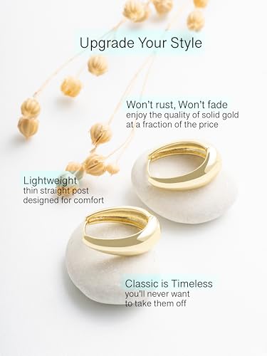 Altitude Boutique 18K Small Chunky Gold Hoops | Thick Oval Tube Earrings | Lightweight, Hypoallergenic Open Hoop Earrings For Women - color: Gold