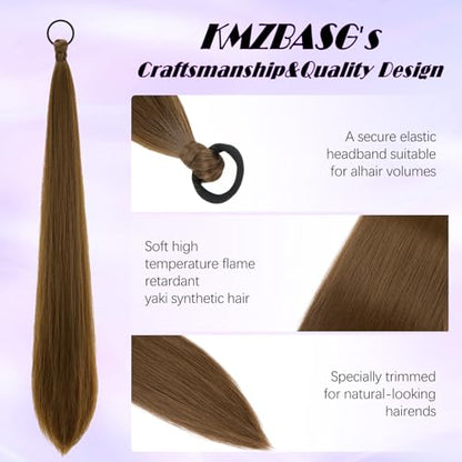 Light Brown Ponytail Extension with Hair Tie DIY Braided Ponytail Extension for Woman 2 PCS Warp Around Yaki Straight Sleek Hairpieces Light and Soft Fluffy Stayle Ponytail for Women Daily Party Use - color: Light Brown