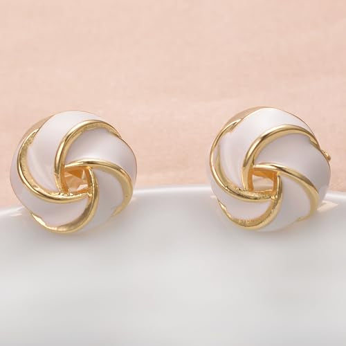 Yoursfs Knot Multicolor Clip on Earrings For Women Silver and gold Plated Large Non Pierced Floral Earrings - style: White four knot ear clip