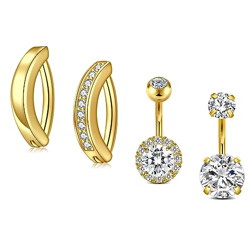1/4 Inch Short Belly Button Rings 14G 6mm Stainless Steel Short Belly Navel Button Rings for Women Men - color: 4PCS Set02 - Gold 6mm