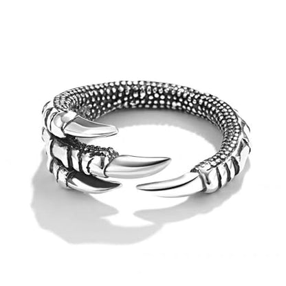 HUUGVBCO Dainty Dragon Claw Asymmetric Wrap Open Rings for Women Men Gothic Punk Vintage Silver Adjustable Statement Promise Engagement Fashion Finger Knuckle Tail Band Ring